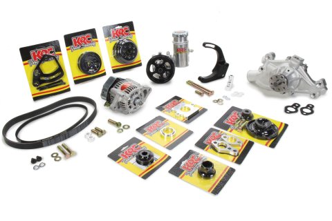 Pulley Kit - Pro Series - 3 and 6-Rib Serpentine - Block Mount PS Pump / Denso Alternator / Hardware / PS Tank / Water Pump Included - 15 Percent Reduction - Aluminum - Black Anodized - Small Block Chevy - Kit