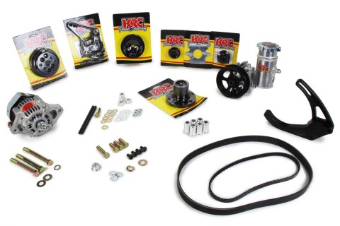 Pulley Kit - Pro Series - 3 and 6-Rib Serpentine - Head Mount PS Pump / Denso Alternator / Hardware / PS Tank Included - 15 Percent Reduction - Aluminum - Black Anodized - Small Block Ford - Kit