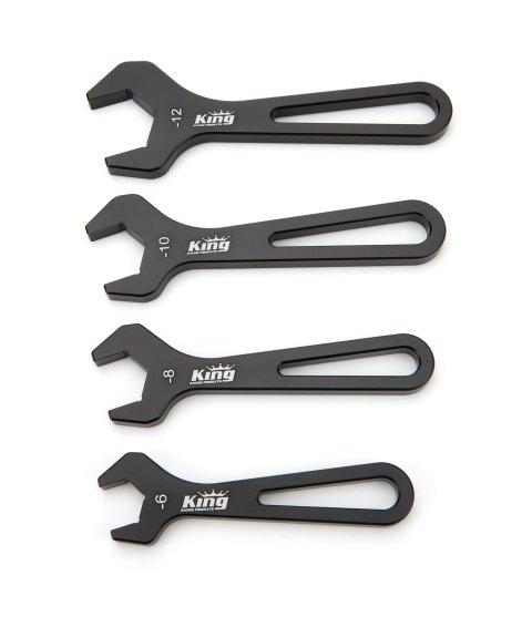 AN Wrench Set - Single End - 4 Piece - 6 AN to 12 AN - Aluminum - Black Anodized - Kit