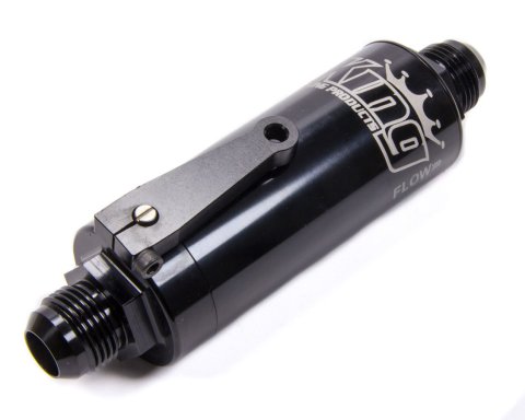 Fuel Filter - In-Line - 100 Micron - Stainless Element - 12 AN Male Inlet - 12 AN Male Outlet - Fuel Shutoff - Aluminum - Black Anodized - Each