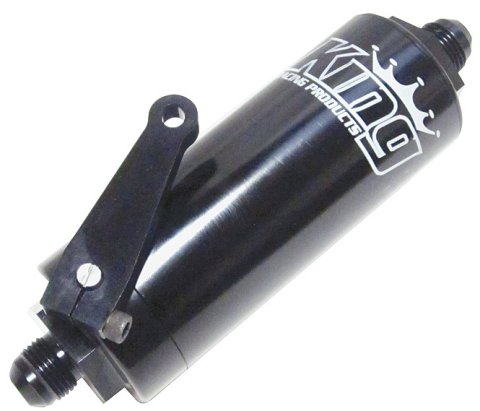 Fuel Filter - In-Line - 100 Micron - Stainless Element - 8 AN Male Inlet - 8 AN Male Outlet - Fuel Shutoff - Aluminum - Black Anodized - Each