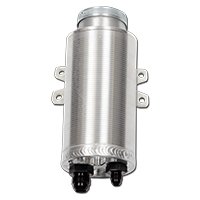 Power Steering Reservoir - 7.75 in Tall x 3.5 in OD - 6 AN Male Inlet - 10 AN Male Outlet - Filtered - Cap Included - Aluminum - Clear Anodized - Each