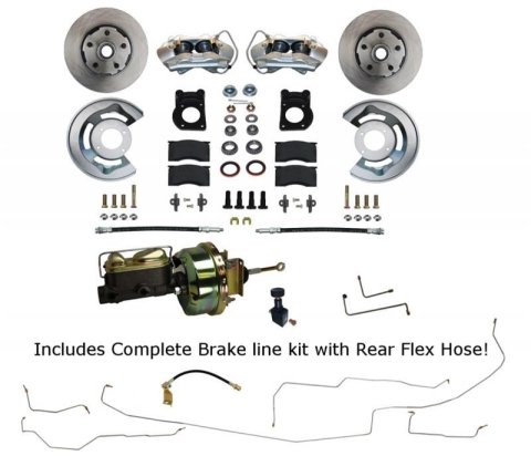 Brake System - Disc Conversion - Front - 4 Piston Caliper - 11.33 in Rotors - Iron - Zinc Oxide - Ford Mustang 1964-66 - Kit