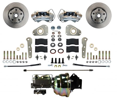 Brake System - Disc Conversion - Front - 4 Piston Caliper - 11.29 in Rotors - Iron - Silver Powder Coat - Ford Fullsize Car 1957-62 - Kit