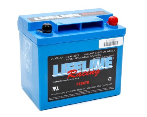 Battery - Race - AGM - 12V - 385 Cranking amps - Top Post Screw-In Terminals - 7.71 in L x 6.89 in H x 5.18 in W - Each