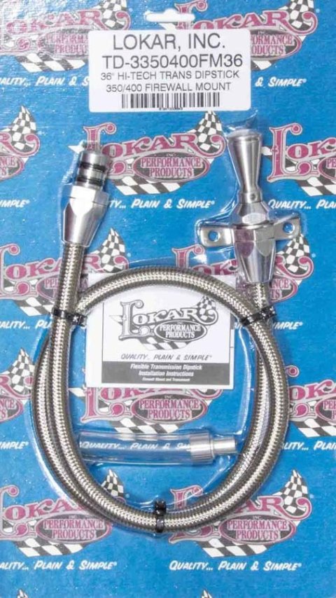 Transmission Dipstick - Hi-Tech - Firewall Mount - Flexible - Braided Stainless Housing - Aluminum - Natural - TH350 / TH400 - Each