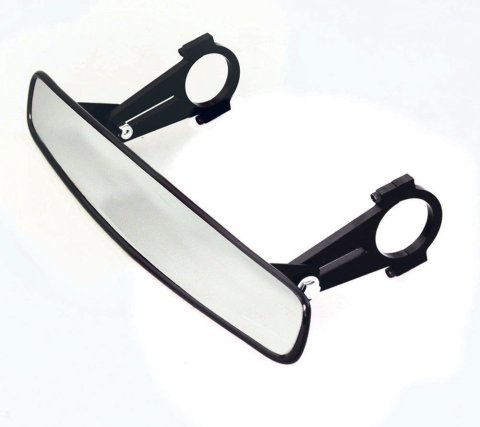 Mirror - Rear View - Wide Angle - 14 in Wide x 3 in Tall - Clamp-On - Aluminum / Plastic - Black - 1.5 in OD Tube - Kit