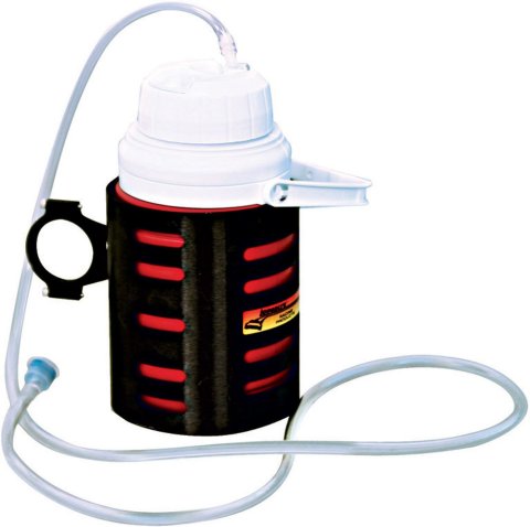 Drink System - 1-1/2 in Cage Mount - 42 oz - 60 in Hose - Adjustable - Aluminum / Plastic - Black Powder Coat / Red / White - Kit
