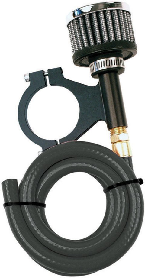 Breather - Clamp-On - Round - Axle Assembly - 1-1/2 in OD Tube - 36 in Hose / Remote Tube Mount Bracket Included - Aluminum - Black Anodized - Kit