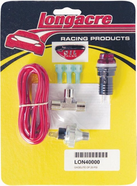 Warning Light - Gagelites - Oil Pressure - 20 psi - 1/8 in NPT Male - Light / Sender / Wiring - Red - Kit