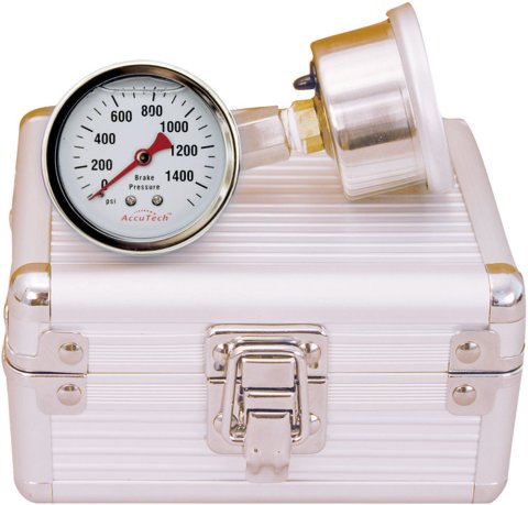 Brake Pressure Gauge - 0-1500 psi - Mechanical - Analog - Dual Gauges - 1-1/2 in Diameter - 1/4-28 in Thread - White Face - Case Included - Kit