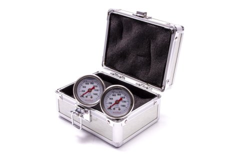Brake Pressure Gauge - 0-1500 psi - Mechanical - Analog - Dual Gauges - 1-1/2 in Diameter - 10 mm Thread - White Face - Case Included - Kit