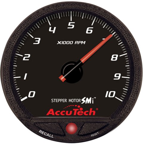 Tachometer - AccuTech SMI - 10000 RPM - Analog - 4-1/2 in Diameter - Dash Mount - Black Face - Shift Light - Each