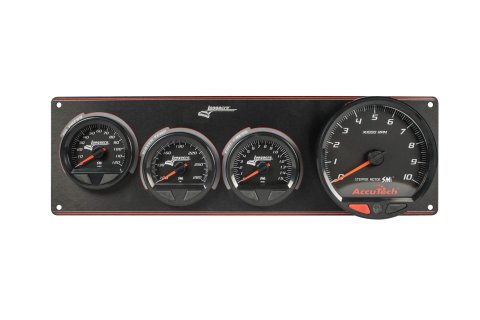 Gauge Panel Assembly - SMi Elite Waterproof - Analog - Fuel Pressure / Oil Pressure / Tachometer / Water Temperature - 6 in / 2-5/8 in Diameter - Black Face - Warning Light - Kit