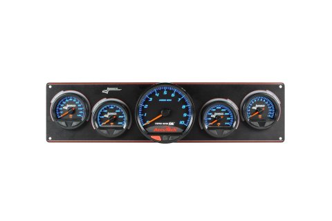 Gauge Panel Assembly - SMi Elite Waterproof - Analog - Fuel Pressure / Oil Pressure / Oil Temperature / Tachometer / Water Temperature - 6 in / 2-5/8 in Diameter - Black Face - Warning Light - Kit