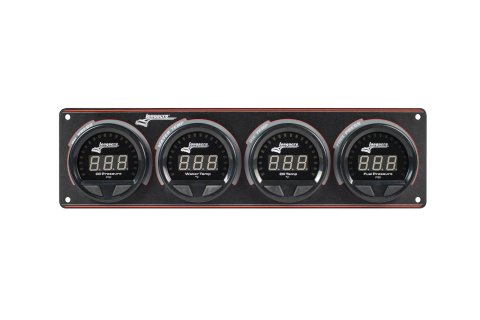 Gauge Panel Assembly - Waterproof LED - Digital - Fuel Pressure / Oil Pressure / Oil Temperature / Water Temperature - 2-5/8 in Diameter - Black Face - Warning Light - Kit