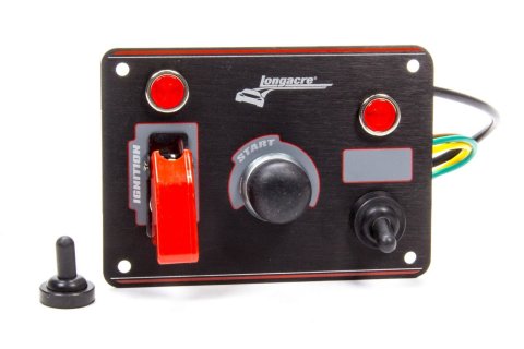 Switch Panel - Dash Mount - 3.375 x 3.625 in - 1 Safety Cover Toggle / 1 Toggle / 1 Momentary Button - Indicator Lights - Black Anodized - Each