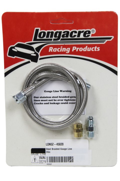 Gauge Line Kit - 4 AN - 24 in Long - 4 AN Female to 1/8 in NPT Male - Fittings Included - PTFE - Braided Stainless - Mechanical Pressure Gauges - Kit