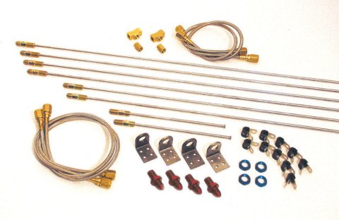 Brake Line Kit - 3 AN - Assorted Fittings / Installation Hardware - Braided Stainless / Steel - Natural - Universal - Kit