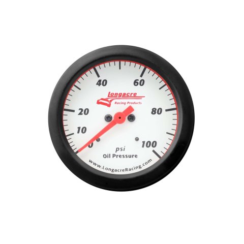 Oil Pressure Gauge - Sportsman Elite - 0-100 psi - Mechanical - Analog - Full Sweep - 2-5/8 in Diameter - Warning Light - White Face - Each