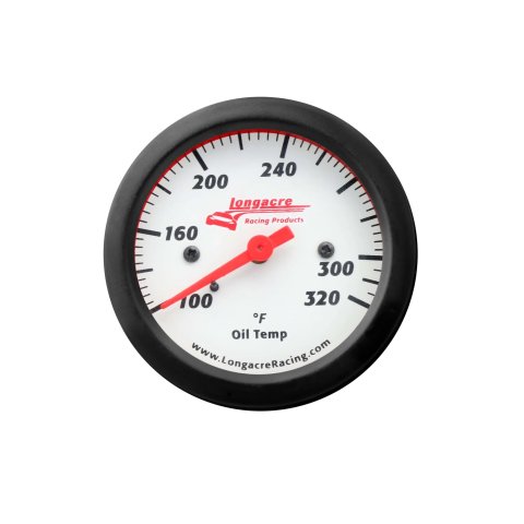 Oil Temperature Gauge - Sportsman Elite - 100-320 Degree F - Mechanical - Analog - Full Sweep - 2-5/8 in Diameter - White Face - Warning Light - Each