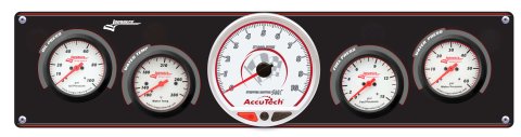Gauge Panel Assembly - Sportsman Elite - Analog - Fuel Pressure / Oil Pressure / Tachometer / Water Pressure / Water Temperature - 4-1/2 in / 2-5/8 in Diameter - White Face - Kit