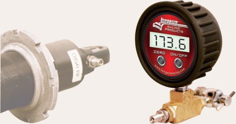 Shock Inflator and Gauge - 0-300 psi - Mechanical - Digital - Red Face - Controlled Flow Inlet - Kit