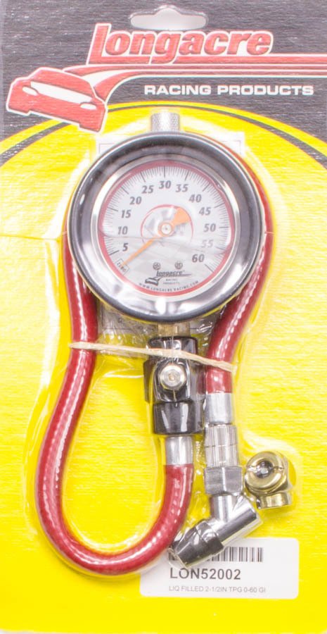 Tire Pressure Gauge - standard - Glow in the Dark - 0-60 psi - Analog - 2-1/2 in Diameter - Liquid Filled - White Face - 1/2 lb Increments - Each