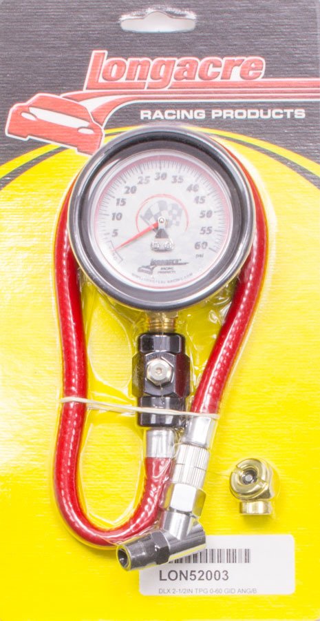 Tire Pressure Gauge - Deluxe - Glow in the Dark - 0-60 psi - Analog - 2-1/2 in Diameter - White Face - 1/2 lb Increments - Each
