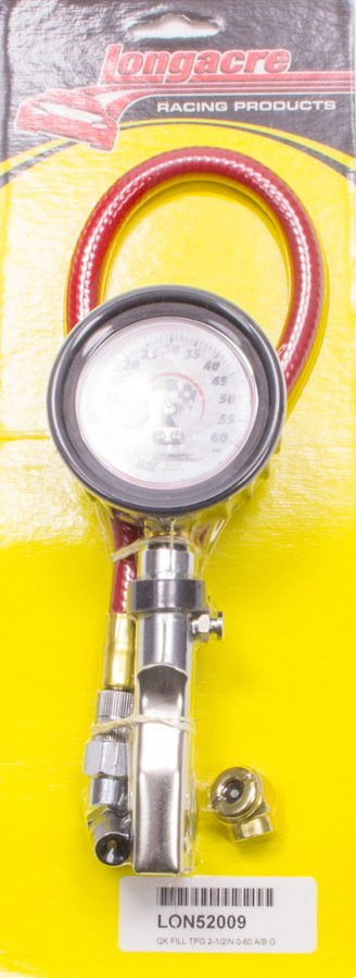Tire Pressure Gauge - Deluxe - Glow in the Dark - 0-60 psi - Analog - 2-1/2 in Diameter - White Face - 1/2 lb Increments - Each