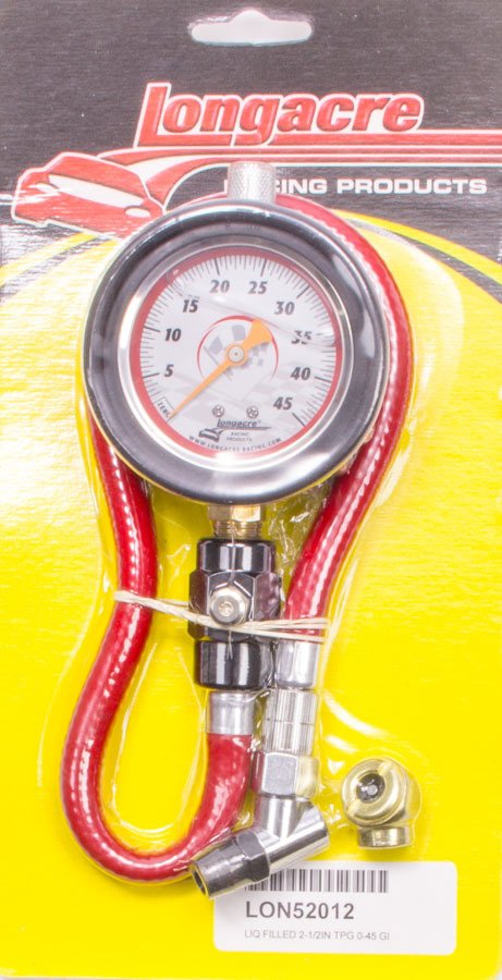 Tire Pressure Gauge - Standard - Glow in the Dark - 0-45 psi - Analog - 2-1/2 in Diameter - Liquid Filled - White Face - 1/2 lb Increments - Each