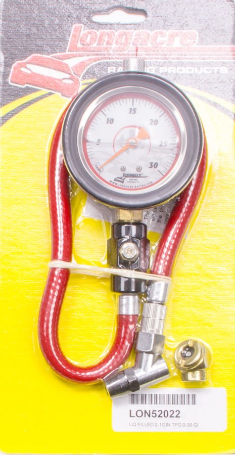 Tire Pressure Gauge - Deluxe - Glow in the Dark - 0-30 psi - Analog - 2-1/2 in Diameter - Liquid Filled - White Face - 1/2 lb Increments - Each
