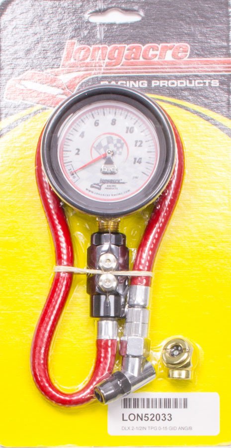 Tire Pressure Gauge - Deluxe - Glow in the Dark - 0-15 psi - Analog - 2-1/2 in Diameter - White Face - 1/4 lb Increments - Each
