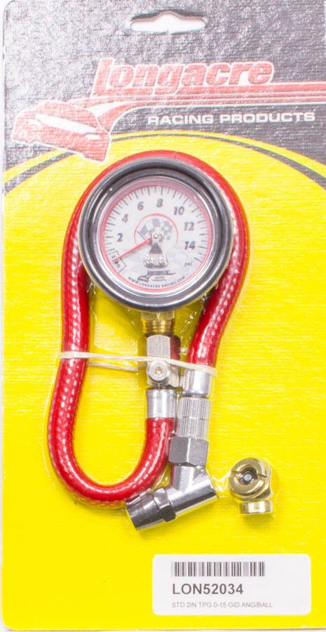 Tire Pressure Gauge - Standard - Glow in the Dark - 0-15 psi - Analog - 2 in Diameter - White Face - 1/4 lb Increments - Each