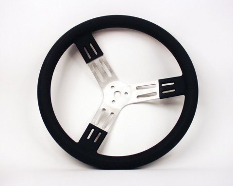 Steering Wheel - 15 in Diameter - 2.75 in Dish - 3-Spoke - Black Polyurethane Smooth Grip - Aluminum - Natural - Each