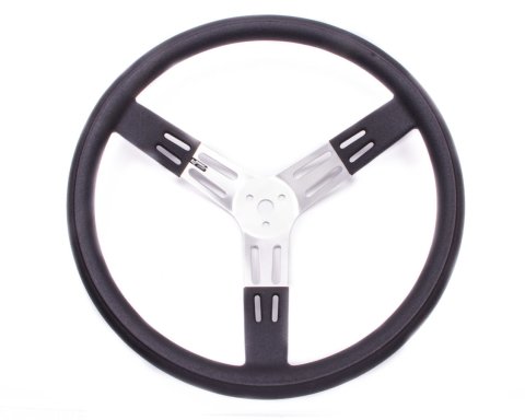 Steering Wheel - 17 in Diameter - 2.75 in Dish - 3-Spoke - Black Polyurethane Smooth Grip - Aluminum - Natural - Each