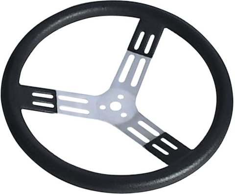 Steering Wheel - 15 in Diameter - 2.75in Dish - 3-Spoke - Black Polyurethane Bump Grip - Aluminum - Natural - Each