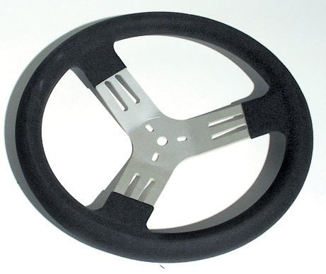 Steering Wheel - Kart - Lightweight - 13 in Diameter - 2.75 in Dish - 3-Spoke - Black Polyurethane Smooth Grip - Aluminum - Natural - Each