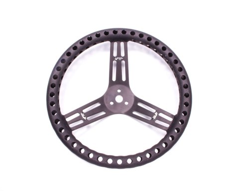 Steering Wheel - Lightweight - 14 in Diameter - 2.5 in Dish - 3-Spoke - Drilled / Shot Peened Grip - Aluminum - Black Anodized - Each