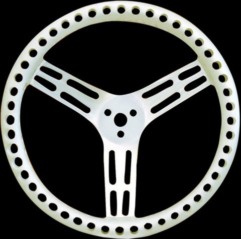 Steering Wheel - Lightweight - 14 in Diameter - 2.5 in Dish - 3-Spoke - Drilled / Shot Peened Grip - Aluminum - Natural - Each