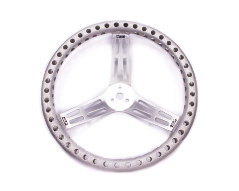 Steering Wheel - Lightweight - 15 in Diameter - 2.5 in Dish - 3-Spoke - Drilled / Shot Peened Grip - Aluminum - Natural - Each