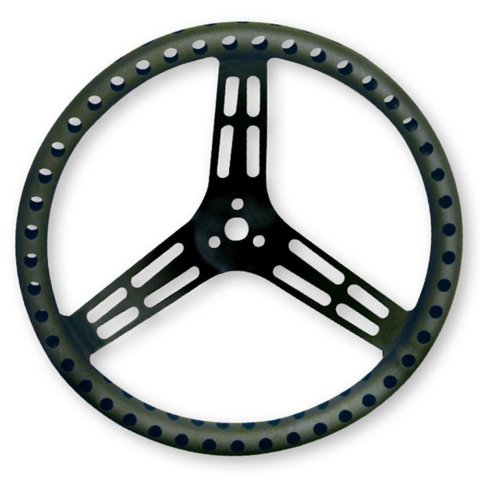 Steering Wheel - Lightweight - 15 in Diameter - Flat - 3-Spoke - Drilled / Shot Peened Grip - Aluminum - Black Anodized - Each