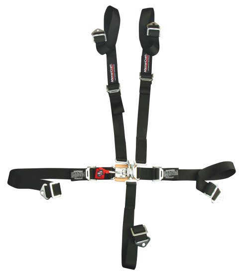 Harness - 5 Point - Latch and Link - SFI 16.1 - Bolt-In - 2 in Straps - Pull Down Adjust - Individual Harness - Black - Kit