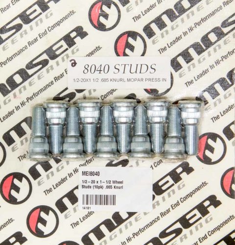 Wheel Stud - 1/2-20 in Thread - 1.500 in Long - 0.665 Knurl - Steel - Zinc Oxide - Set of 10