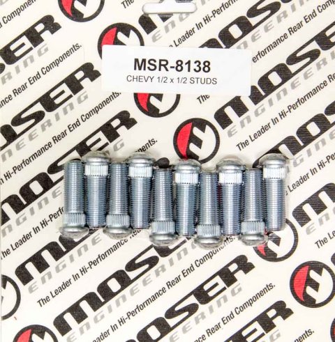 Wheel Stud - 1/2-20 in Thread - 1.500 in Long - 0.530 Knurl - Steel - Zinc Oxide - Set of 10