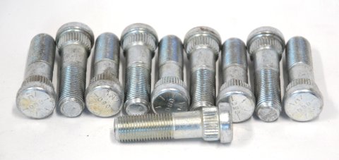 Wheel Stud - 1/2-20 in Thread - 1.938 in Long - 0.625 Knurl - Steel - Zinc Oxide - Set of 10