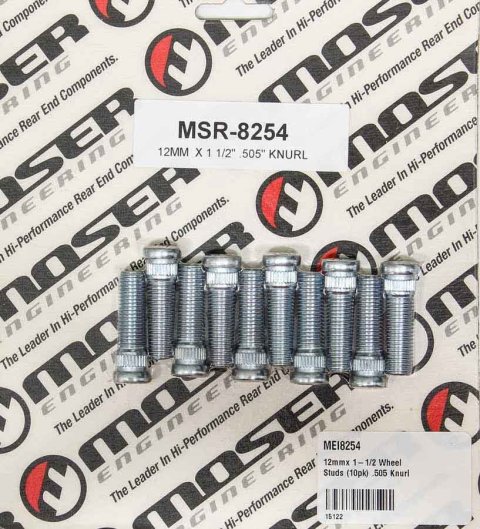 Wheel Stud - 12 mm x 1.50 Thread - 1.500 in Long - 0.505 in Knurl - Steel - Zinc Oxide - Set of 10