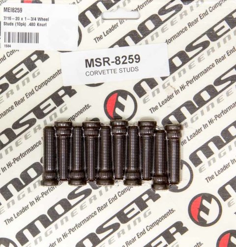 Wheel Stud - 7/16-20 in Thread - 1.750 in Long - 0.480 in Knurl - Steel - Black Oxide - Set of 10