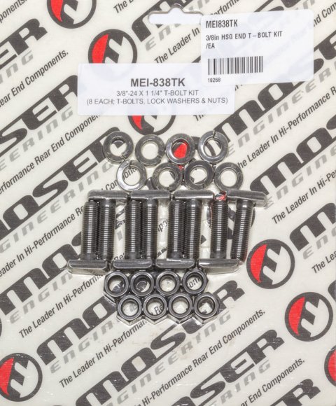 T-Bolt - 3/8-24 in Thread - Hex Nuts - Lock Washers - Steel - Black Oxide - Backing Plate - Ford 9 in - Set of 8