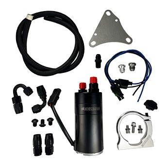 Oil Accumulator - 6 AN Male Inlet / 6 AN Male Outlet - Bracket / Fittings / Hose Ends / Hose - Aluminum - Black Anodized - Kit